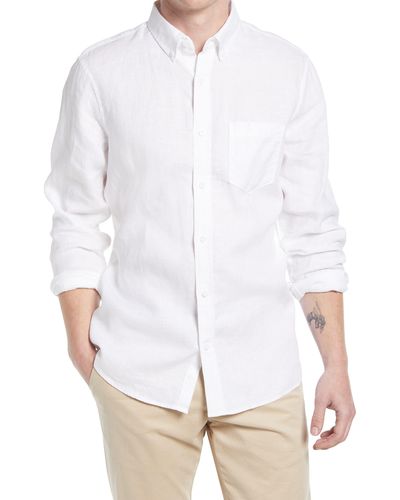 Nordstrom Trim Fit Solid Linen Button-down Shirt - White