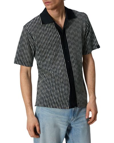 Rag & Bone Payton Short Sleeve Knit Button-up Shirt - Black
