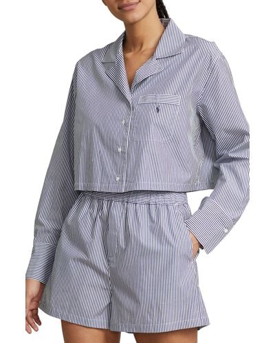 Polo Ralph Lauren Crop Cotton Poplin Short Pajamas - Blue