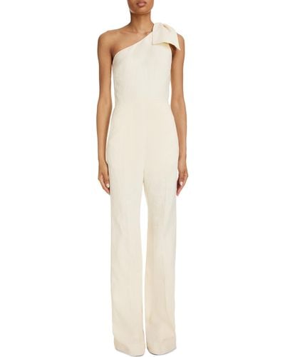 Chloé Bow Accent One-shoulder Linen Canvas Jumpsuit - White