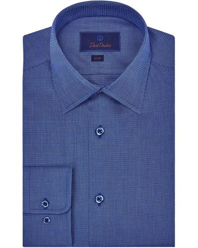 David Donahue Slim Fit Textured Dress Shirt - Blue