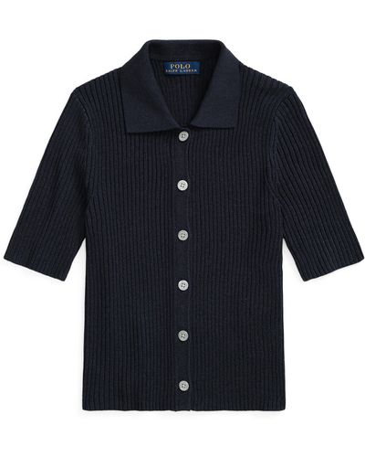 Polo Ralph Lauren Short Sleeve Rib Polo Cardigan - Blue