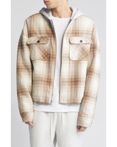 Elwood Oversize Plaid Flannel Hooded Zip Jacket - Natural