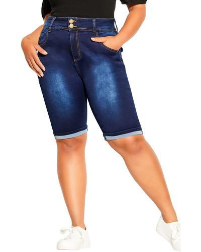 City Chic Stretch Denim Bermuda Shorts - Blue