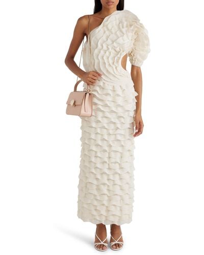 Chloé Tiered One-shoulder Ruffle Sweater Dress - Natural