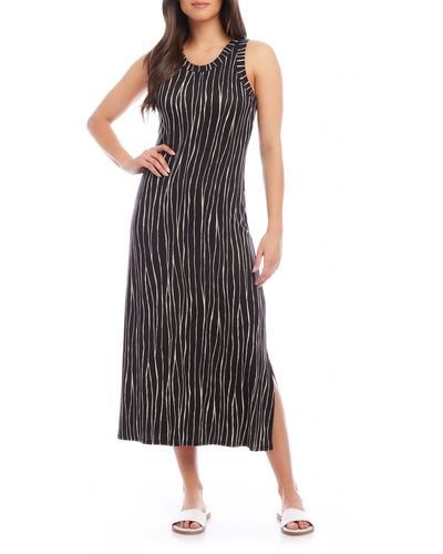 Karen Kane Stripe Sleeveless Midi Dress - Black