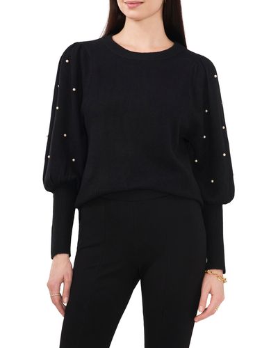 Chaus Imitation Pearl Juliet Sleeve Sweater - Black