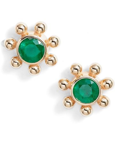 Anzie Dew Drop Marine Emerald & 14k Gold Stud Earrings - Green