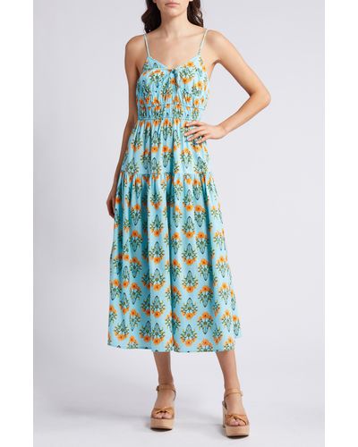 Moon River Floral Cotton Midi Sundress - Blue