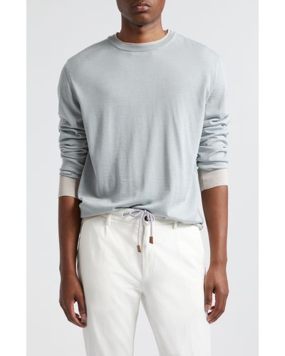 Eleventy Merino Wool & Silk Crewneck Sweater - Gray
