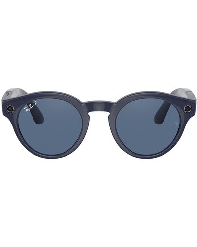 Ray-Ban Stories 48mm Round Smart Glasses - Blue