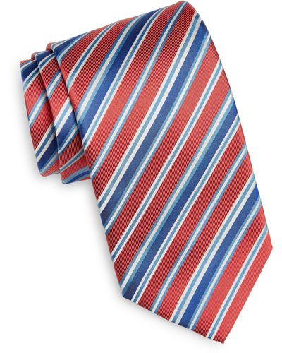 David Donahue Stripe Silk Tie - Red