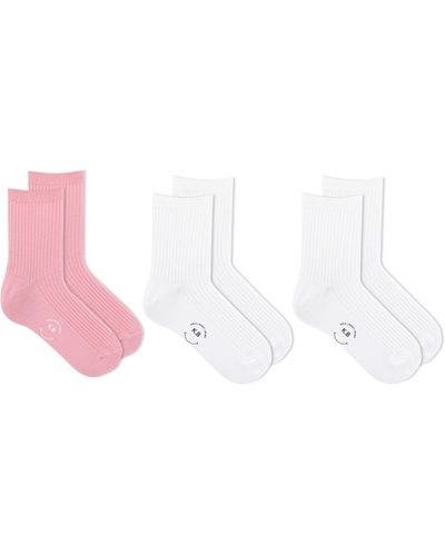 K Bell Socks 3-pack Ribbed Short Crew Socks - Pink