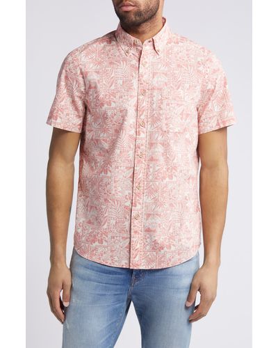 Faherty Playa Regular Fit Print Short Sleeve Button-down Shirt - Pink