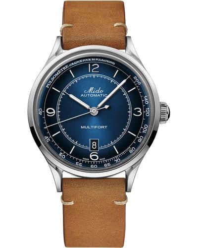 MIDO Multifort Pulsemeter Automatic Leather Strap Watch - Blue