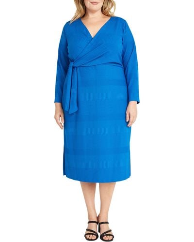 Maggy London Long Sleeve Midi Faux Wrap Dress - Blue