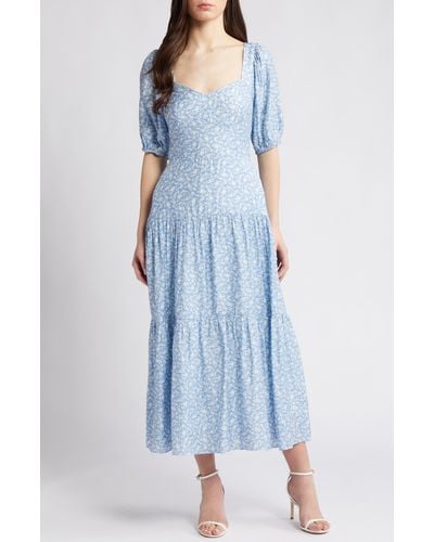 Chelsea28 Floral Tiered Puff Sleeve Maxi Dress - Blue