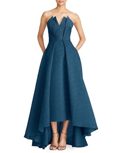 THEIA Imogen Texture Strapless High-low Gown - Blue
