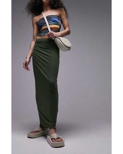 TOPSHOP Lace Trim Mesh Maxi Skirt - Green