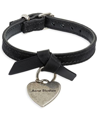 Acne Studios Musubi Faux Leather Heart Charm Bracelet - Black