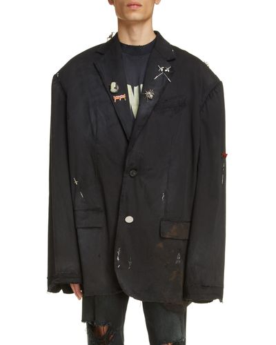 Balenciaga Goth Embellished Oversize Cotton Twill Sport Coat. - Black