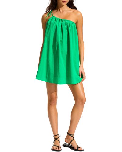 Seafolly One Shoulder Cotton Cover-up Dress - Green