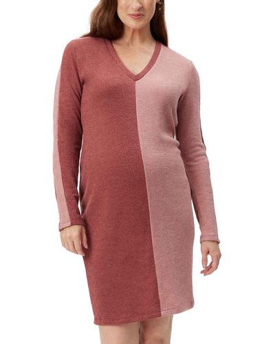 Stowaway Collection Colorblocked Long Sleeve Maternity Dress - Red