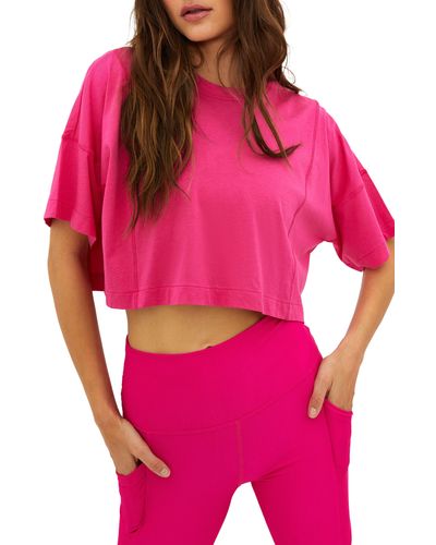Beach Riot Esme Mesh Back Cotton & Modal Crop T-shirt - Pink