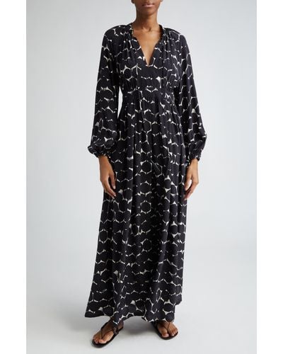 Max Mara Urbania Dot Print Long Sleeve Silk Maxi Dress - Black