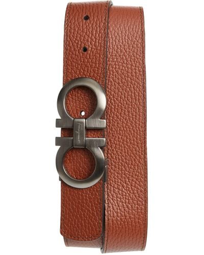 Ferragamo Double Gancio Grained Leather Belt - Brown