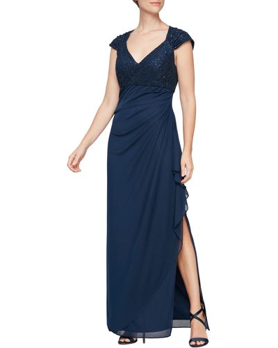 Alex Evenings Cap Sleeve Empire Waist Evening Gown - Blue