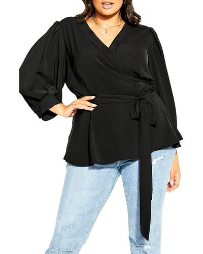 City Chic Sultry Wrap Top - Black