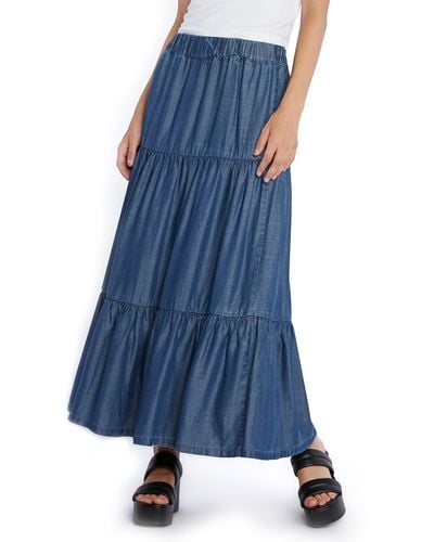 Wash Lab Denim Tiered Denim Maxi Skirt - Blue