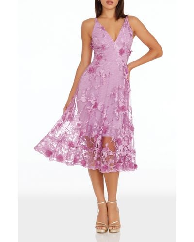 Dress the Population Audrey Embroidered Fit & Flare Dress - Purple