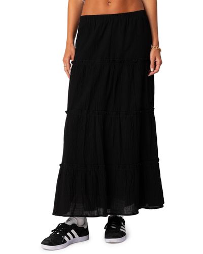 Edikted Tiered Cotton Maxi Skirt - Black