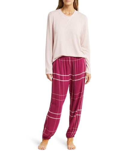 Papinelle Feather Soft Top & Plaid jogger Pajamas - Red