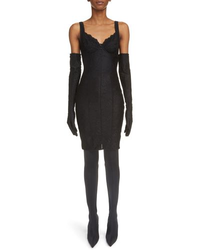 Balenciaga Logo Stretch Lace Bustier Dress - Black