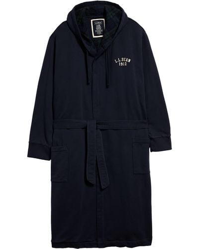 L.L. Bean Rugby Flannel Lined Hooded Robe - Blue