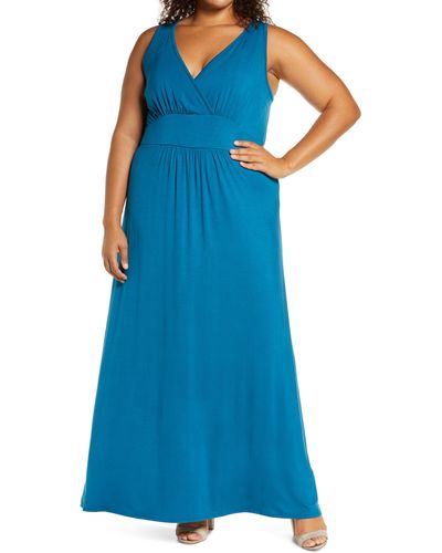 Loveappella Surplice Maxi Dress - Blue