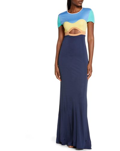 STAUD Piera Colorblock Cutout Dress - Blue