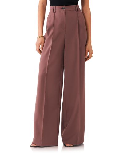 1.STATE Front Pleat High Waist Wide Leg Pants - Red