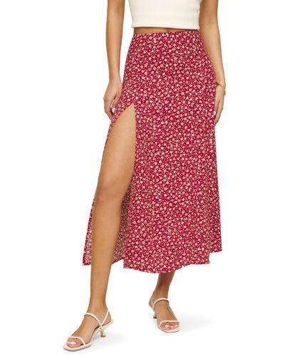 Reformation Zoe Floral Midi Skirt - Red