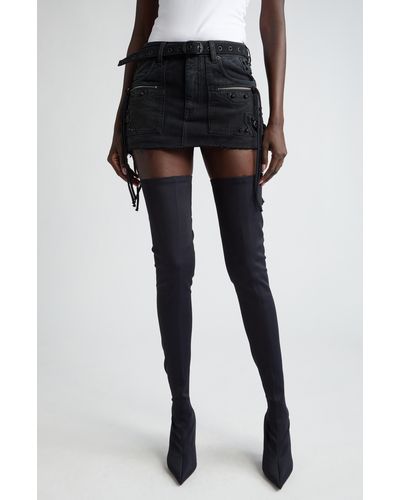 Balenciaga Cagole Belted Denim Miniskirt - Black