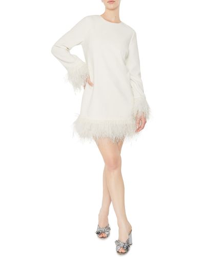 Likely Marullo Feather Trim Long Sleeve Dress - White