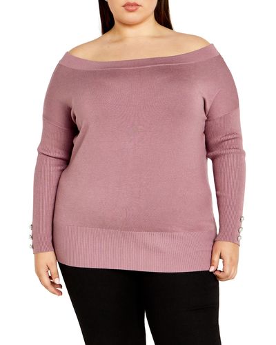 City Chic Intrigue Imitation Pearl Button Sweater - Pink