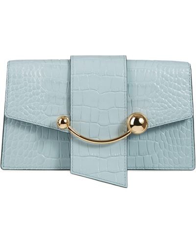 Strathberry Crescent On A Chain Croc Embossed Leather Shoulder Bag - Blue