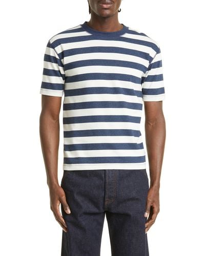 Drake's Block Stripe Cotton Hiking T-shirt - Blue