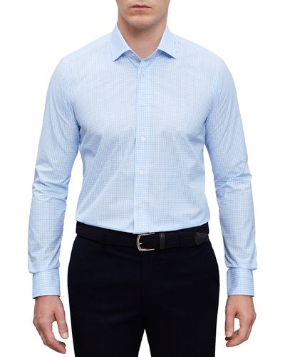 Emanuel Berg Check Cotton Poplin Button-up Shirt - Blue