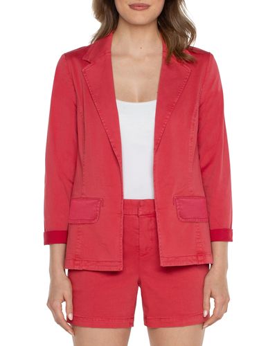 Liverpool Los Angeles Fitted Open Front Twill Blazer - Red