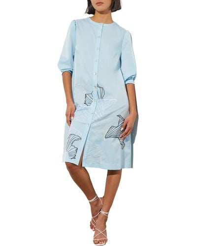 Ming Wang Floral Embroidery Shirtdress - Blue